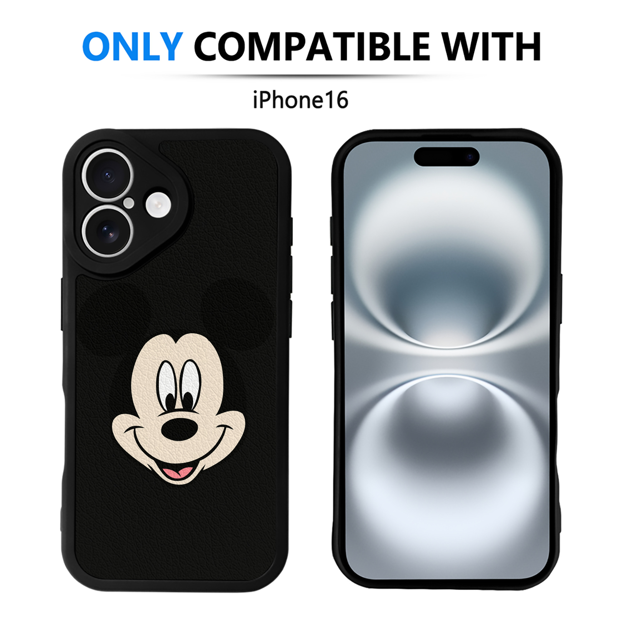 （画像用） ミッキーマウス Mickey Mouse 【iPhone 16シリーズ対応】シリコンスマホケース（レザー調） 材質：シリコン